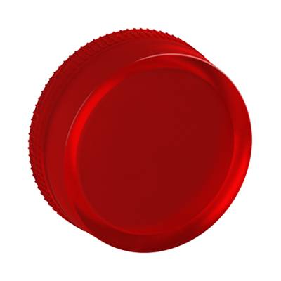 Ein roter Plastikdeckel von oben, glänzend und strukturiert am Rand, auf schwarzem Hintergrund.