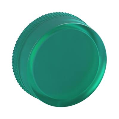 Grüner Kunststoffdeckel auf schwarzem Hintergrund, rund und leicht geriffelt, wahrscheinlich für eine Flasche oder ein Glas geeignet.