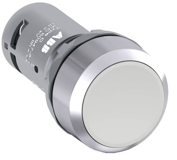Ein runder silberner Druckknopf mit einem glatten weißen Oberteil, geeignet für industrielle Anwendungen.