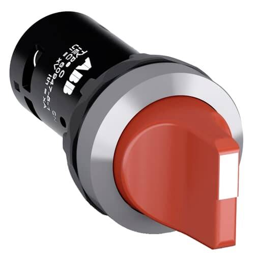 Roter Not-Aus-Schalter mit schwarzer Basis, seitlich dargestellt.