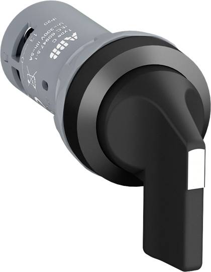 Schwarzer Kippschalter an einem grauen Gehäuse. Der Schalter ist in der Aus-Position. Umgeben von technischen Markierungen und Spezifikationen.