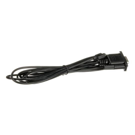 Ein schwarzes VGA-Kabel mit Stecker an einem Ende, geeignet für Videoverbindungen zwischen Computern und Monitoren.