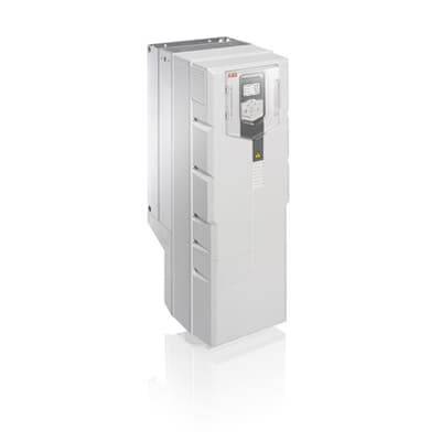 Ein weißer elektrischer Schaltschrank mit Bedienelementen und Anzeigeleuchten, freistehend auf weißem Hintergrund.