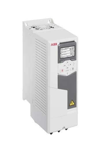 Ein ABB Frequenzumrichter mit integriertem Display, Tastenfeld und Warnsymbol. Verwendet zur Steuerung von Elektromotoren.