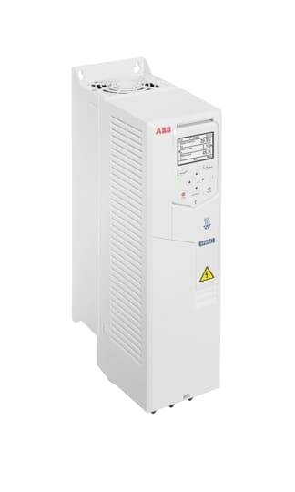 Ein weißer elektrischer Schaltschrank mit Bedienfeld und Warnsymbol. Klare Struktur, geeignet für industrielle Anwendungen.