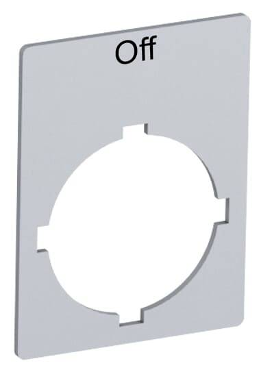 Graue Plastikabdeckung mit runder Öffnung und der Aufschrift 'Off' oben. Wird über ein elektrisches Gerät oder einen Schalter montiert.