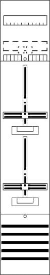 Ein technisches Schaltplanlayout mit mehreren rechteckigen Komponenten, Linien und Markierungen, die Anschlüsse und Verbindungen symbolisieren.