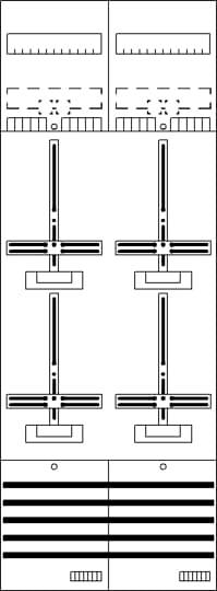 Schaltsymbol-Diagramm: Oben zwei Kästen mit Linien und Punkten, mittig vier Hebel in Kästen, unten Lüftungsschlitze.