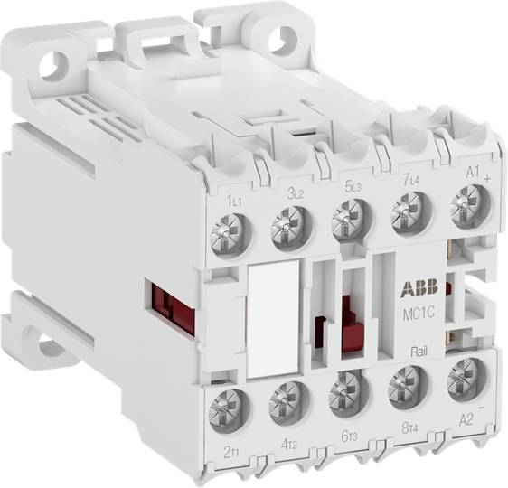 Ein weißer ABB-Schütz mit mehreren Anschlüssen zur elektrischen Steuerung. Markierungen wie '1L', '3L', '5L' sind sichtbar.