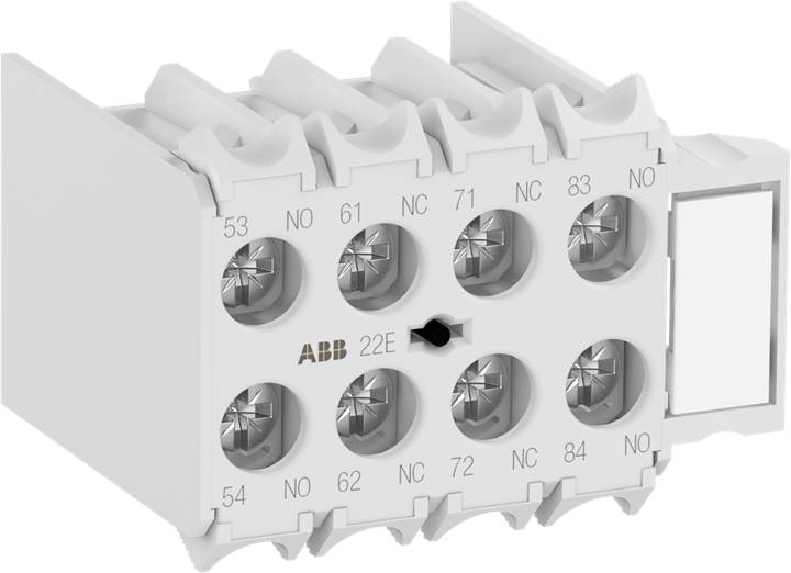 Ein weißer elektrischer Steckverbinder mit acht Anschlüssen, nummeriert 53 bis 84, abgebildet mit einem schwarzen Punkt und dem Markenlogo.