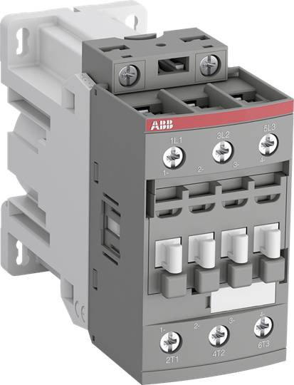 Ein graues elektrisches Schütz mit mehreren Anschlüssen und der Aufschrift 'ABB' an der Oberseite.