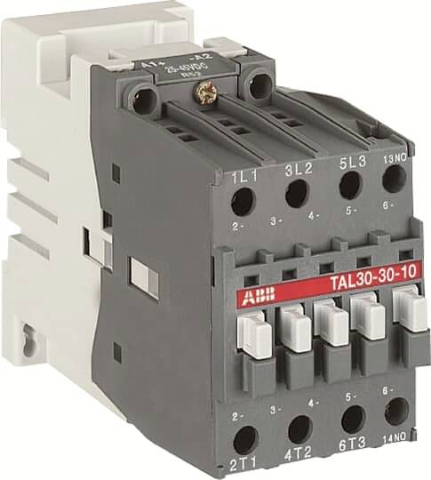 'ABB Schützmodul TAL30-30-10' mit sechs Anschlussklemmen, wird für Steuerung und Schutz in elektrischen Schaltungen verwendet.