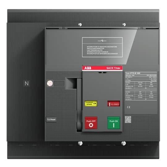Industrieschalter mit rotem und grünem Knopf. Markierungen: 'Push OFF' und 'Push ON'. Herstellerhinweise und technische Spezifikationen oben.