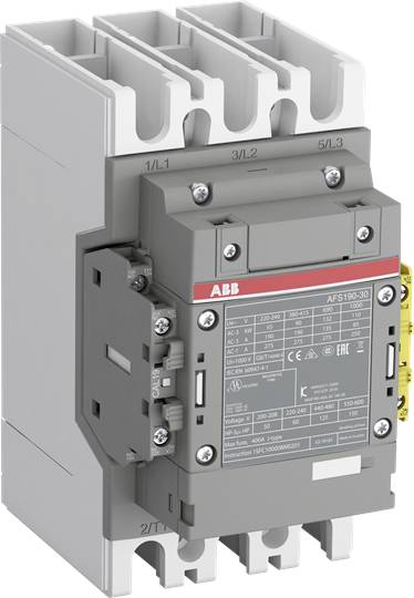 Grau-weißer Schütz mit mehreren Anschlüssen, technischer Text auf Vorderseite. Hauptsächlich für elektrische Schaltkreise verwendet.