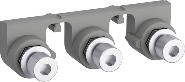 Graues, dreiteiliges Halterungselement mit zylindrischen Steckverbindungen; Hauptsächlich in mechanischen Anwendungen genutzt.
