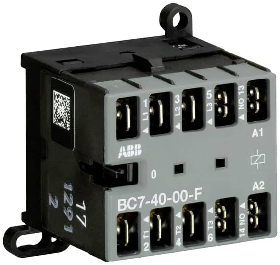 Schützmodul mit mehreren Anschlussklemmen, Modellnummer BC7-40-00-F der Marke ABB. Verwendung in elektrischen Schaltkreisen.