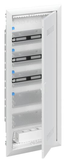 An einem offenen Verteilerkasten sind mehrere Reihen von Schaltern oder Modulen zu sehen.