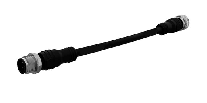 Ein schwarzes Kabel mit Stecker an jedem Ende, geeignet für industrielle oder elektronische Anwendungen.