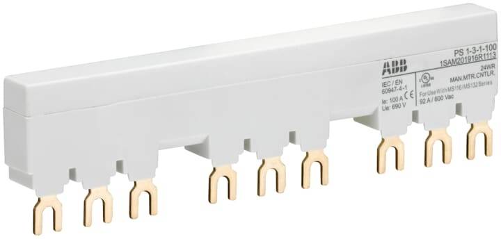 Electrische Kupferschiene mit fünf Zinken, geeignet zum Verteilen von Strom in elektrischen Panels, mit technischer Beschriftung oben.