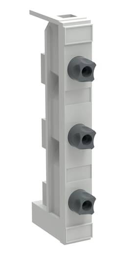 Ein vertikales weißes Kunststoffteil mit drei grauen, runden Öffnungen.