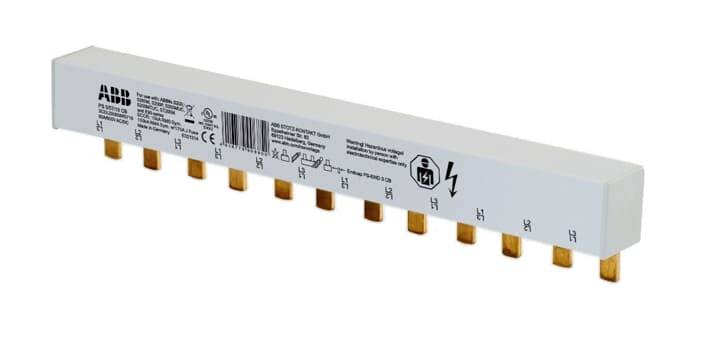 Sammelschiene von ABB mit mehreren Kupferanschlüssen, geeignet für elektrische Verteilungen.