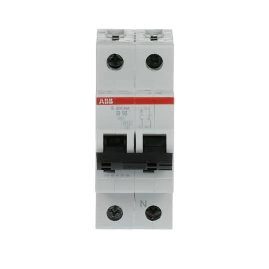Ein Doppel-Leitungsschutzschalter mit zwei schwarzen Kippschaltern auf weißem Gehäuse, zur Absicherung elektrischer Stromkreise.
