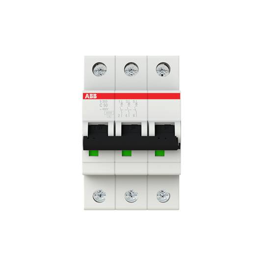 Ein dreipoliger Leitungsschutzschalter mit rotem ABB-Logo. Entwickelt für den Schutz elektrischer Stromkreise vor Überlastung.