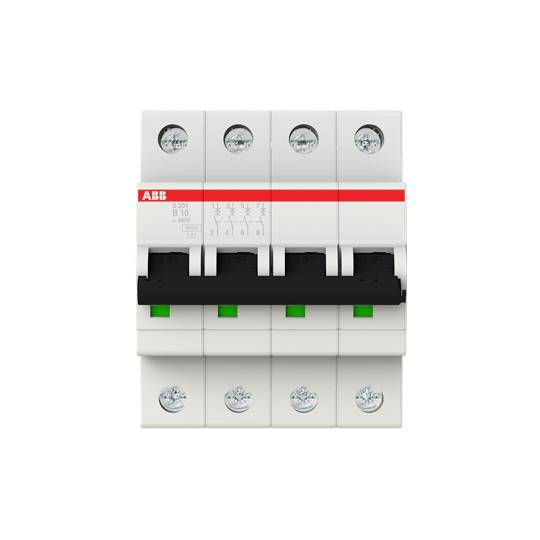 Schalter mit vier Kippschaltern, geeignet für elektrische Installationen. Marke 'ABB' auf der Oberseite.