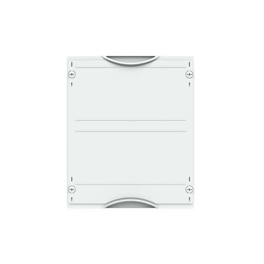 Eine leere, weiße Notiztafel mit abgerundeten Ecken und zwei Linien in der Mitte, geeignet zum Beschriften oder Markieren.