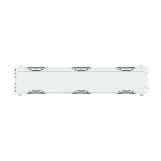 Weiße rechteckige Deckenleuchte mit sechseckigen Formen an den Enden und Seiten, schlichtes modernes Design.
