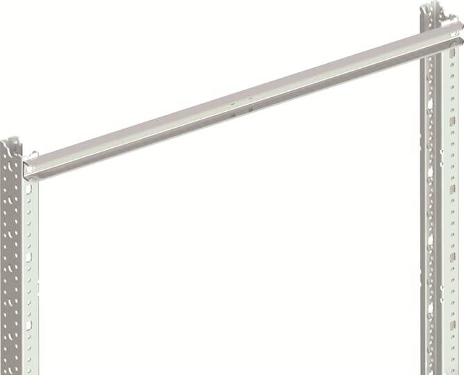 Metallschiene horizontal zwischen zwei perforierten vertikalen Metallsäulen angebracht.