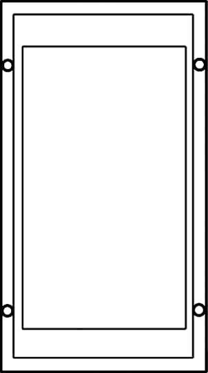 Eine rechteckige Rahmenstruktur mit zwei konzentrischen Rechtecken, vier Kreisen an den Ecken der äußeren Kante.