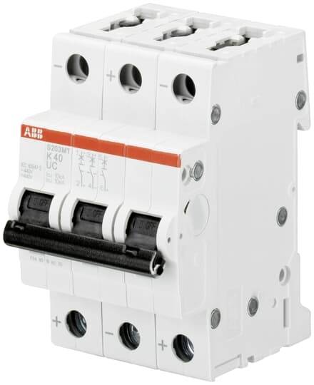 'ABB Schutzschalter S203MT K40 UC', dreipolig, elektrische Schaltung, Schutz- und Steuerungsfunktion für elektrische Kreisläufe.