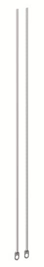 Zwei lange, gerade Metallstäbe nebeneinander, jeweils mit einer kleinen Schlaufe am unteren Ende.
