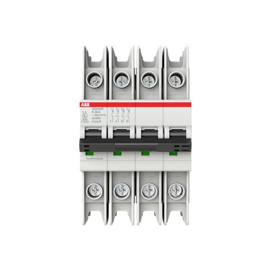 Ein sechspoliger Leitungsschutzschalter von ABB mit einer Stromstärke von bis zu 63 A, geeignet für Schalttafelanwendungen.