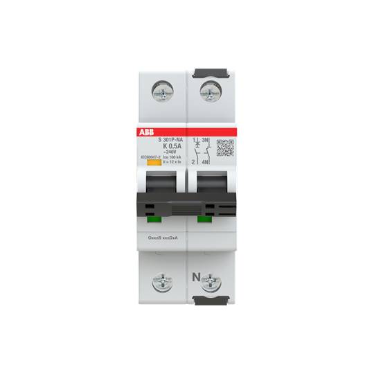 ABB S201P-N-K 0.5A Schaltgerät mit Schutzfunktion und QR-Code, 230/400 V, zur Installation in elektrischen Schaltschränken geeignet.
