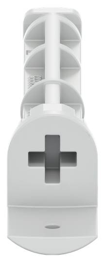 Ein weißer Kunststoffdübel mit Kreuzform an der Vorderseite, möglicherweise zur Wandbefestigung von Schrauben verwendet.