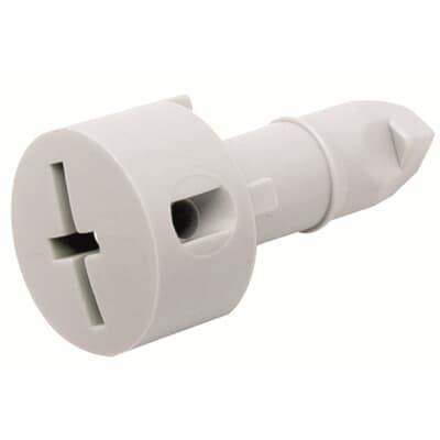 Ein weißer Plastikdübel mit rundem Kopf und Kreuzschlitz, verwendet zum stabilen Fixieren von Bauteilen auf verschiedenen Oberflächen.