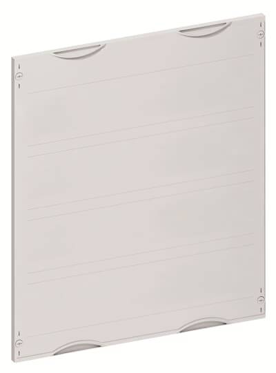 Eine beige quadratische Abdeckplatte mit vertikalen Rillen und abgerundeten Ecken, geeignet zur Abdeckung von Wandinstallationen.