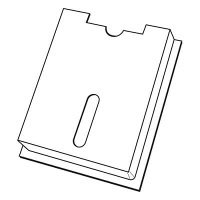 Schwarzweiß-Skizze eines geschlossenen Ordners mit einem eingerückten Daumenloch an der oberen Kante.