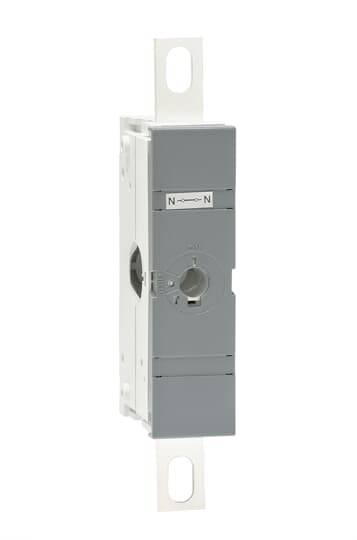 Ein einpoliger Sicherungstrenner in seitlicher Ansicht zeigt den Schalter und die Beschriftung 'N'. Geeignet für eine elektrische Schaltanlage.