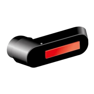 Schwarzer Kunststoffschalter mit rotem Indikatorlicht, zylindrische Form, zur Steuerung von elektrischen Geräten.