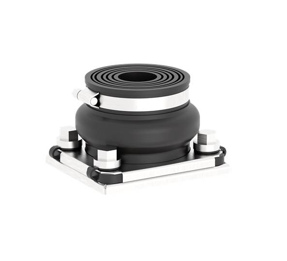 Schwarzes Metallteil auf rechteckiger Basis, besteht aus zwei zylindrischen Elementen und Metallklemmen zur Vibrationsdämpfung.