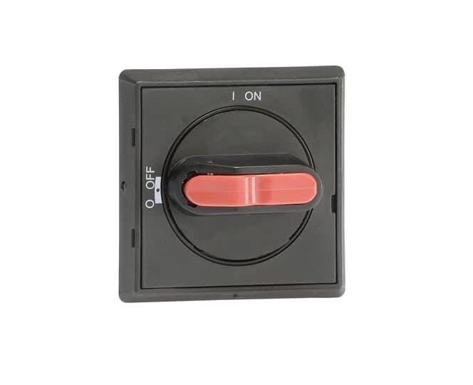 Ein schwarzer Schalter mit rotem Hebel, der zwischen 'ON' und 'OFF' umschaltet; derzeit auf 'OFF' positioniert.