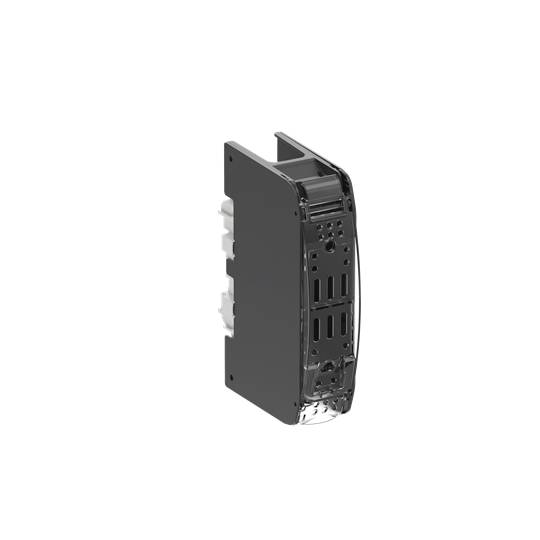 Modulares elektronisches Modul in rechteckiger Form. Hauptfarbe Schwarz, mit Befestigungsmechanismen und Steckverbindungen sichtbar.