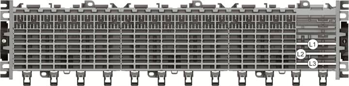 Patchpanel mit mehreren RJ45-Anschlüssen, darunter L1, L2, L3 beschriftet. Dient zur Verbindung und Organisation von Netzwerkgeräten.