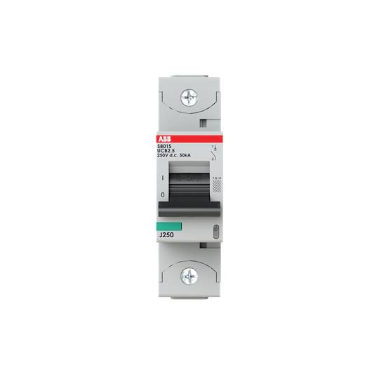 Ein grau-weißer ABB-Leitungsschutzschalter mit rotem Etikett, Modell S201 S, 50A, 230 V AC. Schalterposition zeigt '1' (ein).
