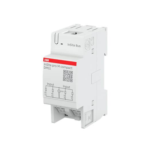 Ein weißer elektrischer Messwandler der Marke ABB mit der Aufschrift 'InSite pro M compact DM11', zeigt Eingangsanschlüsse betont.