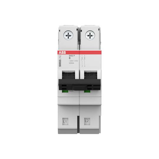 Zweipoliger Leitungsschutzschalter, Marke ABB, Modell SB423, 63A, 415V. Weißes Gehäuse mit roten und schwarzen Details.