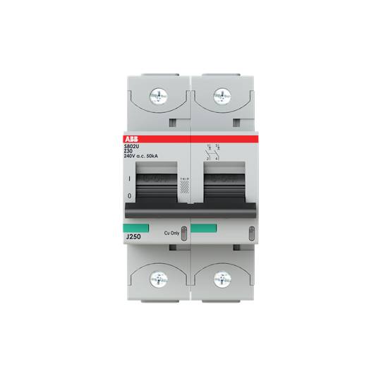Ein zweipoliger Leistungsschalter der Marke ABB, Modellnummer S290U, 240V AC, 50/60Hz, mit Kippschalter in der Aus-Position.